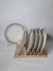 Тарелка сервировочная винтажная Wawel Poland, сине-золотой орнамент, фарфор, 21 см, 6 шт., Польша, 1970-80гг.