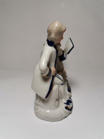 German porcelain, Немецкая винтажная фарфоровая статуэтка рококо "Музыканты с арфой" 12см, 1960-70гг.