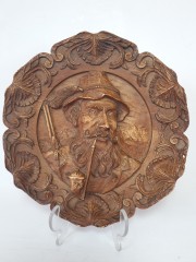 German Wood Винтажное деревянное панно &quot;Охотник&quot;, ручная работа, 23см, Германия 1950-60гг.