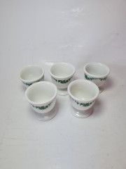 НАБОР подставок для яиц, фарфор с зеленым растительным рисунком, 5 шт, 5 см, Германия, 1960-70гг.