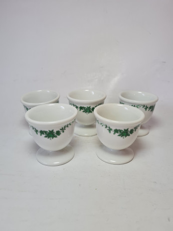НАБОР подставок для яиц, фарфор с зеленым растительным рисунком, 5 шт, 5 см, Германия, 1960-70гг.