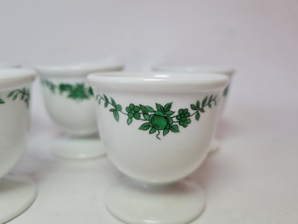 НАБОР подставок для яиц, фарфор с зеленым растительным рисунком, 5 шт, 5 см, Германия, 1960-70гг.