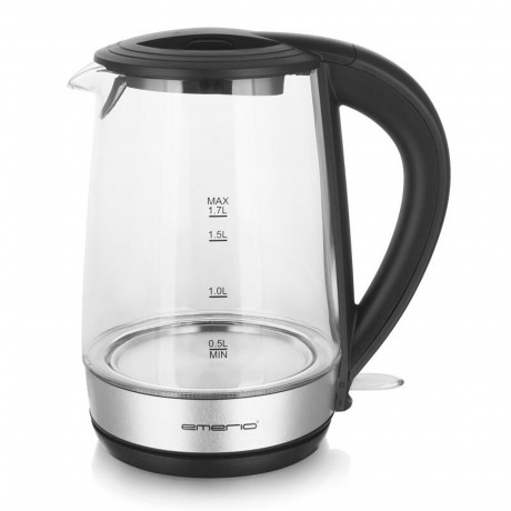 Emerio Emerio Wasserkocher Glas Wasserkocher 1,7L LED Beleuchtung Kabellos Erwarmen Tee Kettle Ku  Чайник Emerio Стеклянный чайник 1,7 л со светодиодной подсветкой Беспроводной чайник с подогревом Ku