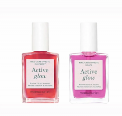 Manucurist Active Glow SET Raspberry + Grape, Набор 2 шт укрепляющий лак для ногтей с эффектом геля и натурального сияния, ягодно-розовый и полупрозрачный ягодный, уход и укрепление ногтей, 2 х 15 мл