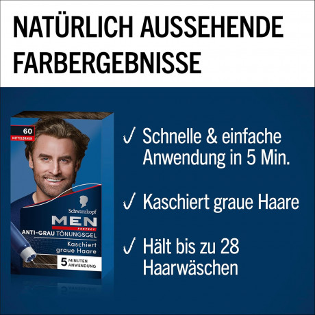 Набор 10 упаковок Schwarzkopf MEN Perfect 60 Средне-коричневый, мужская краска от седины 5 минут, Германия