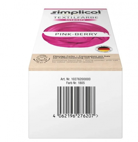 Simplicol Textilfarbe intensiv Pink-Berry Краска для ткани розовая Pink-Berry интенсивная, жидкая, для стиральной машины 40 , 150 мл + фиксатор 400 г