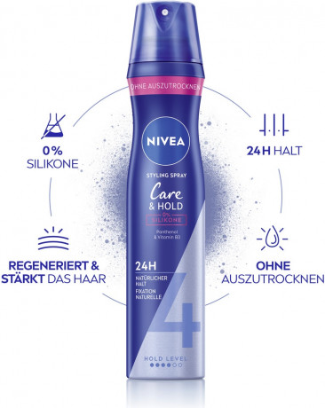 NIVEA Pflege & Halt Haarspray regenerierend, 250 ml, Нивеа Лак для волос восстанавливающий, пантенол и витамин B3, до 24ч фиксация, 250 мл