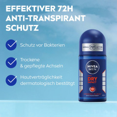 NIVEA MEN Dry Impact Anti-Transpirant Roll-On, 50 ml, Нивеа Мужской антиперспирант ролик, Dual Protect, 0% спирта, 72ч сухость, 50 мл