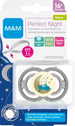 MAM Соска (успокаивающая) Perfect Night 16+, нейтральный , Силикон	, 1 шт