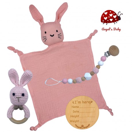 Angels Baby Baby Geschenkset mit Schnullerkette und Schnuffeltuch 4 teilig Детский подарочный набор с цепочкой для пустышки и одеялом