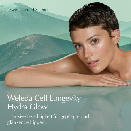 WELEDA Cell Longevity Hydra Glow Plump & Gloss Lip Balm, 12 ml, Бальзам для губ Hydra Glow Plump & Gloss с гиалуроновой кислотой HA7 и глянцевым финишем, 12 мл
