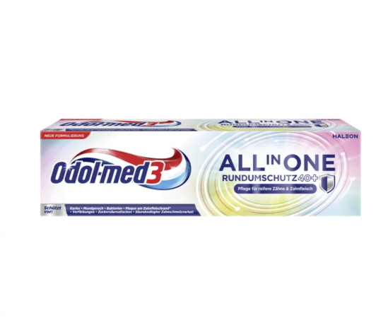 Odol med3 All in One Rundumschutz 40 Plus Zahncreme Зубная паста Комплексная защита от: кариеса, неприятного запаха изо рта, бактерий, зубного налета  75мл