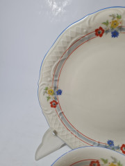 Elfenbein Bavaria Винтажное чайное трио &quot;Цветы&quot; с фактурным узором и голубым ободком, Германия 1960-70гг.