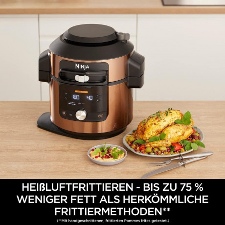 NINJA NINJA Multikocher Multikocher,Schnellkochtopf,Heissluftfritteuse,Fritteuse,12 Funktionen, 1760,00 W, 4,70 l Schussel, mit Fritteuse, Elektrisch 7,5 Fassung, Foodi MAX, Ohne Ol Мультиварка NINJA, скороварка, аэрофритюрница, фритюрница, 12 функций, 1