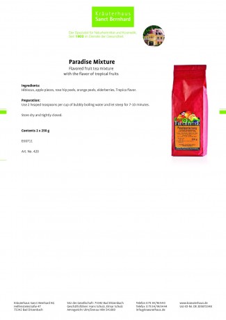 Krauterhaus Sanct Bernhardt Fruit tea paradise mixture, 500 г (2 упаковкаages of 250 г)