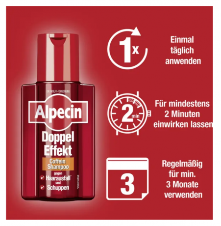 Alpecin Doppel Effekt Coffein-Shampoo, Шампунь для волос двойного действия от Перхоти и Выпадения Волос с Экстрактом Кофеина 200 мл