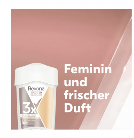 Rexona Maximum Protection Deocreme Sports Control 45ml, Дезодорант-крем с максимальной защитой до 96 часов, для занятий спортом, 45мл 