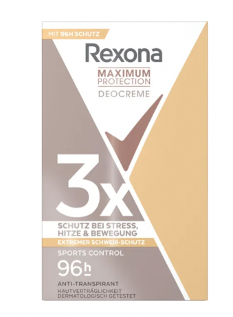 Rexona Maximum Protection Deocreme Sports Control 45ml, Дезодорант-крем с максимальной защитой до 96 часов, для занятий спортом, 45мл 