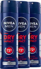 NIVEA MEN Dry Impact Anti-Transpirant Spray Vorteilsset, 450 ml (3x150 ml), Нивеа Мужской антиперспирант спрей, Dual Protect, 0% спирта, 72ч сухость, набор, 450 мл