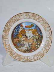 Тарелка коллекционная винтажная Franklin Porzellan, сказки братьев Гримм &quot;Бременские музыканты&quot;, 20 x 2 см, Германия, 1978г.