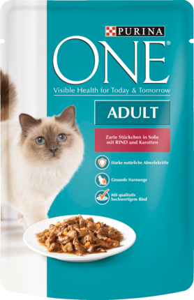 PURINA ONE Влажный корм Для кошек, Adult с Говядиной и Морковью	 в соусе, 85 г