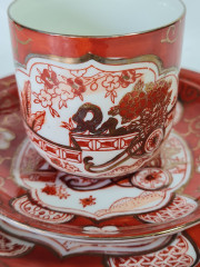 Чайное трио винтажное, фарфор с ярким декором в японском стиле, 8 x 6 см / 11 см / 15 см, Япония, 1960-70гг.