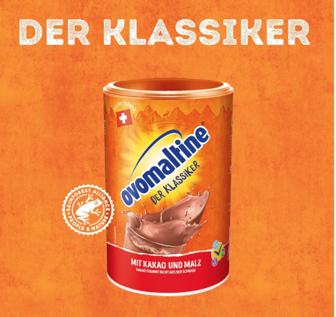 Ovomaltine Getrankepulver 500g, напиток растворимый шоколадно-солодовый (Швейцария), порошок, энергия и витамины, с какао и ячменным солодом, 500 г