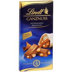 Lindt Ganznuss Альпийский моочный шоколад с цельным лесным орехом 100г