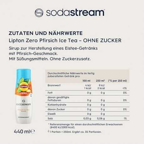 SodaStream Lipton Sirup Pfirsich, Сироп для приготовления Lipton Ice Tea Персиковый сироп, без сахара, 440 мл