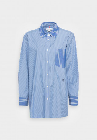 Tommy Hilfiger ORG CO STRIPE OVERSIZED SHIRT LS Blouse blue РУБАШКА ОВЕРСАЙЗ ORG CO В ПОЛОСКУ LS Блузка синий