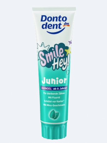 Dontodent Zahnpasta Zahngel  Smile Hey Junior, 100 ml Зубная паста Dontodent Junior 6+ для детей от 6-ти лет, c легким мятным вкусом  100 мл