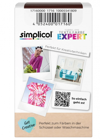 Simplicol Expert Nuss-Braun, Краска для ткани коричневая интенсивное перекрашивание одежды, для стиральной машины 40C, 150 г