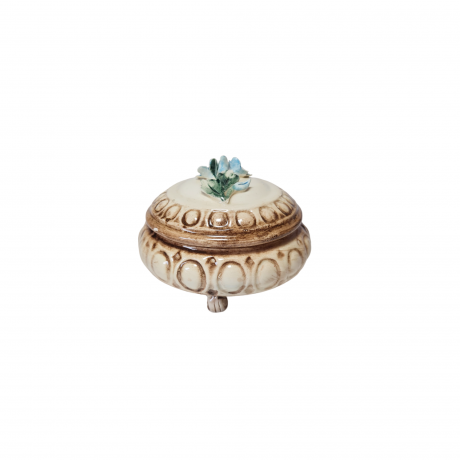 Шкатулка-бонбоньерка винтажная Capodimonte Italy "Незабудка", в бело-коричневых тонах с фактурным декором, фарфор,7 x 10 см, Италия, 1960-70гг