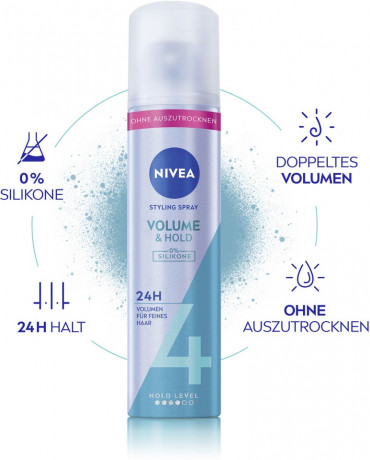 NIVEA Volumen Pflege Haarspray Reisegrosse, 75 ml, Нивеа Лак для волос для объёма, пантенол и витамин B3, до 24ч фиксация, дорожный формат, 75 мл