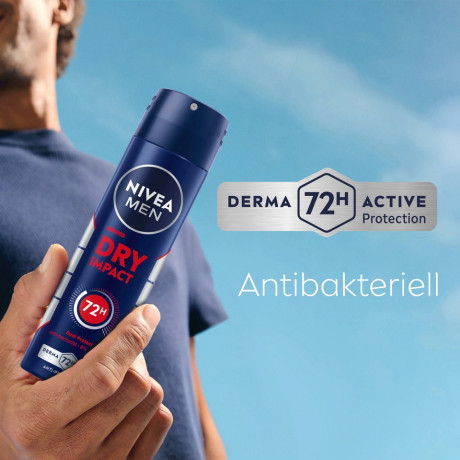 NIVEA MEN Dry Impact Anti-Transpirant Spray, 150 ml, Нивеа Мужской антиперспирант спрей, Dual Protect, 0% спирта, 72ч сухость, 150 мл