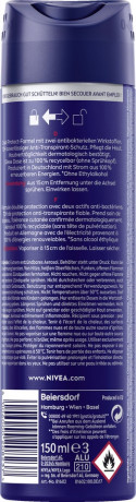 NIVEA MEN Dry Impact Anti-Transpirant Spray, 150 ml, Нивеа Мужской антиперспирант спрей, Dual Protect, 0% спирта, 72ч сухость, 150 мл
