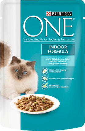 PURINA ONE Влажный корм Для кошек, Indoor Formula с Тунцом и зелёной фасолью в соусе, 85 г