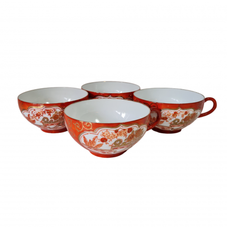Набор чашек винтажных, фарфор с ярким декором в японском стиле, 4 шт х 12,5 x 5 см, Япония, 1960-70гг.