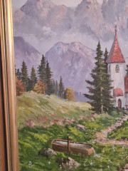 Картина винтажная &quot;Горный пейзаж с домиком&quot;, 66 x 46,5 см, Германия, 1960-70гг.