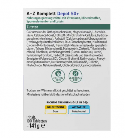 altapharma A-Z Depot ab 50 Комплексные Мультивитамины для людей старше 50-ти лет, в таблетках, с витаминами и минералами 100 шт