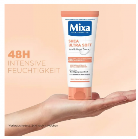 Mixa Hand & Nagelcreme Shea ultra soft mit Glycerin, 100 ml, Крем для рук и ногтей, интенсивное питание и восстановление, против сухости и трещин, для чувствительной кожи, 100 мл
