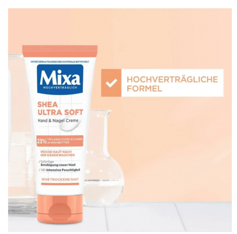 Mixa Hand & Nagelcreme Shea ultra soft mit Glycerin, 100 ml, Крем для рук и ногтей, интенсивное питание и восстановление, против сухости и трещин, для чувствительной кожи, 100 мл