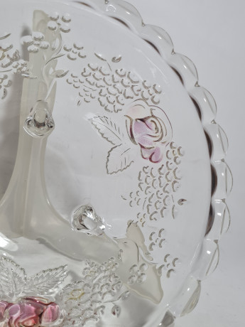 Фруктовница винтажная большая Walther Glas "Роза" на ножках, стекло, 21 см, Германия, 1970-80гг.