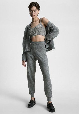 Tommy Hilfiger CABLE KNIT CROP Top med heather grey CABLE KNIT CROP Топ средний вереск серый