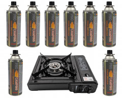 Morleos Morleos Gaskocher Campingkocher Gaskocher Outdoor Camping Piezo Kocher + 8x Gaskartusche, (2,2KW Kocher + Gas) Газовая плита Morleos Кемпинговая плита Газовая плита Открытый кемпинг Пьезоплита + 8 газовых картриджей (плита 2,2 кВт + газ)