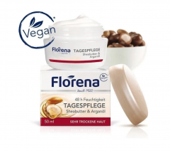 Florena Day Cream Sheabutter and arganol 50 ml x 2st, Крем для лица Florena с маслом ши и арганы, 48 часов увлажнения, для очень сухой кожи, дневной уход, питательный и восстанавливающий Набор 2 шт х 50 мл