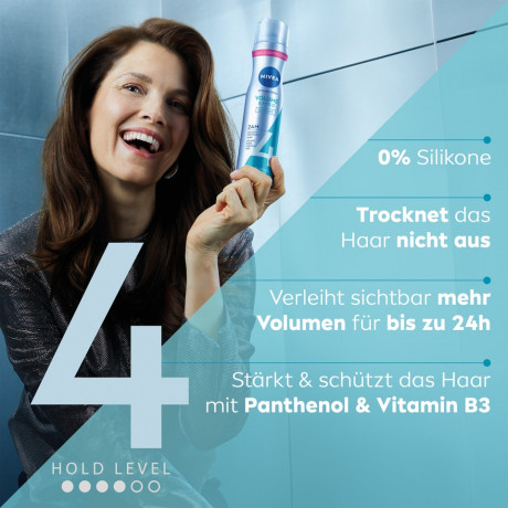 NIVEA Volumen Pflege Haarspray, 250 ml, Нивеа Лак для волос для объёма, пантенол и витамин B3, объём от корней, до 24ч фиксация, 250 мл