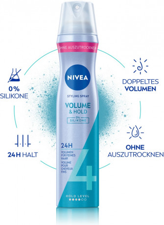 NIVEA Volumen Pflege Haarspray, 250 ml, Нивеа Лак для волос для объёма, пантенол и витамин B3, объём от корней, до 24ч фиксация, 250 мл