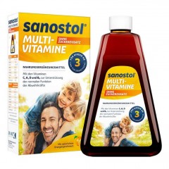 Sanostol Multi-Vitamine age 3+ ohne Zuckerzusatz 230ml , Саностол Мультиватаминный сироп с витаминами С и D, БЕЗ сахара, для детей с 3ех лет, 230 мл