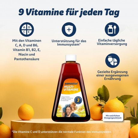 Sanostol Multi-Vitamine age 3+ ohne Zuckerzusatz 230ml , Саностол Мультиватаминный сироп с витаминами С и D, БЕЗ сахара, для детей с 3ех лет, 230 мл